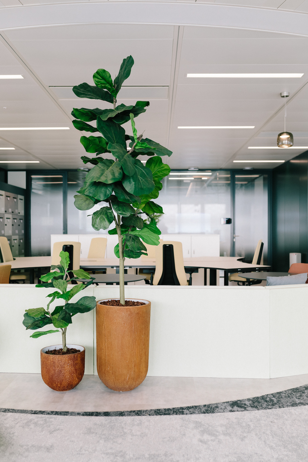 Aménagement d'espaces de travail avec des plantes artificielles en pots