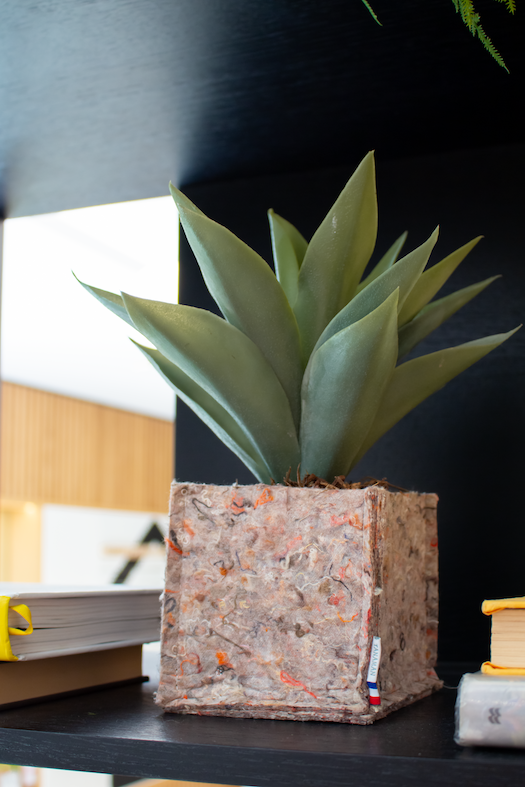 Lot de 4 pots végétalisés - Pots Rosé en Tissu #Artificiel