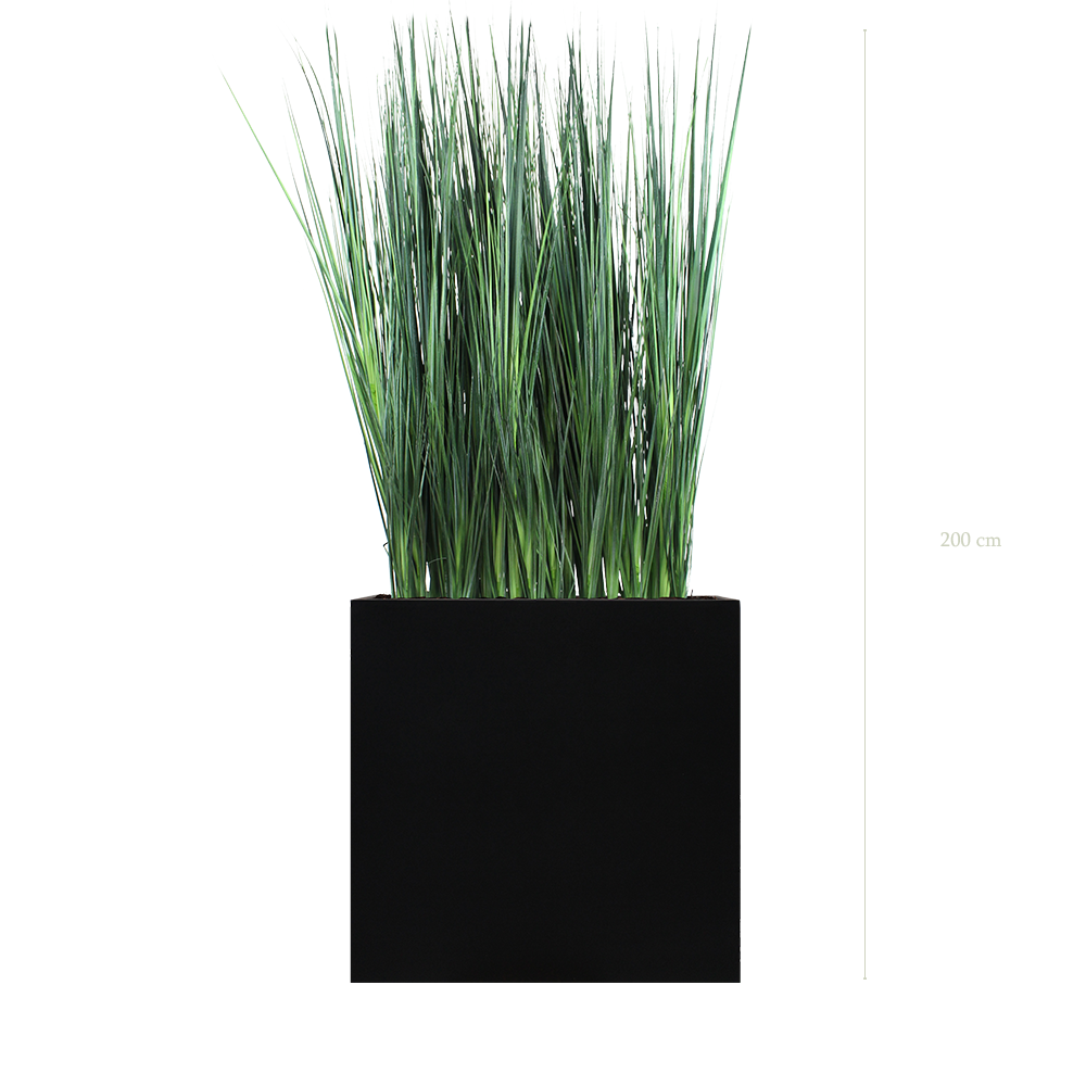 Raumteiler L. Zen-Gräser 200 cm - Schwarzer Pflanzkübel #Künstlich