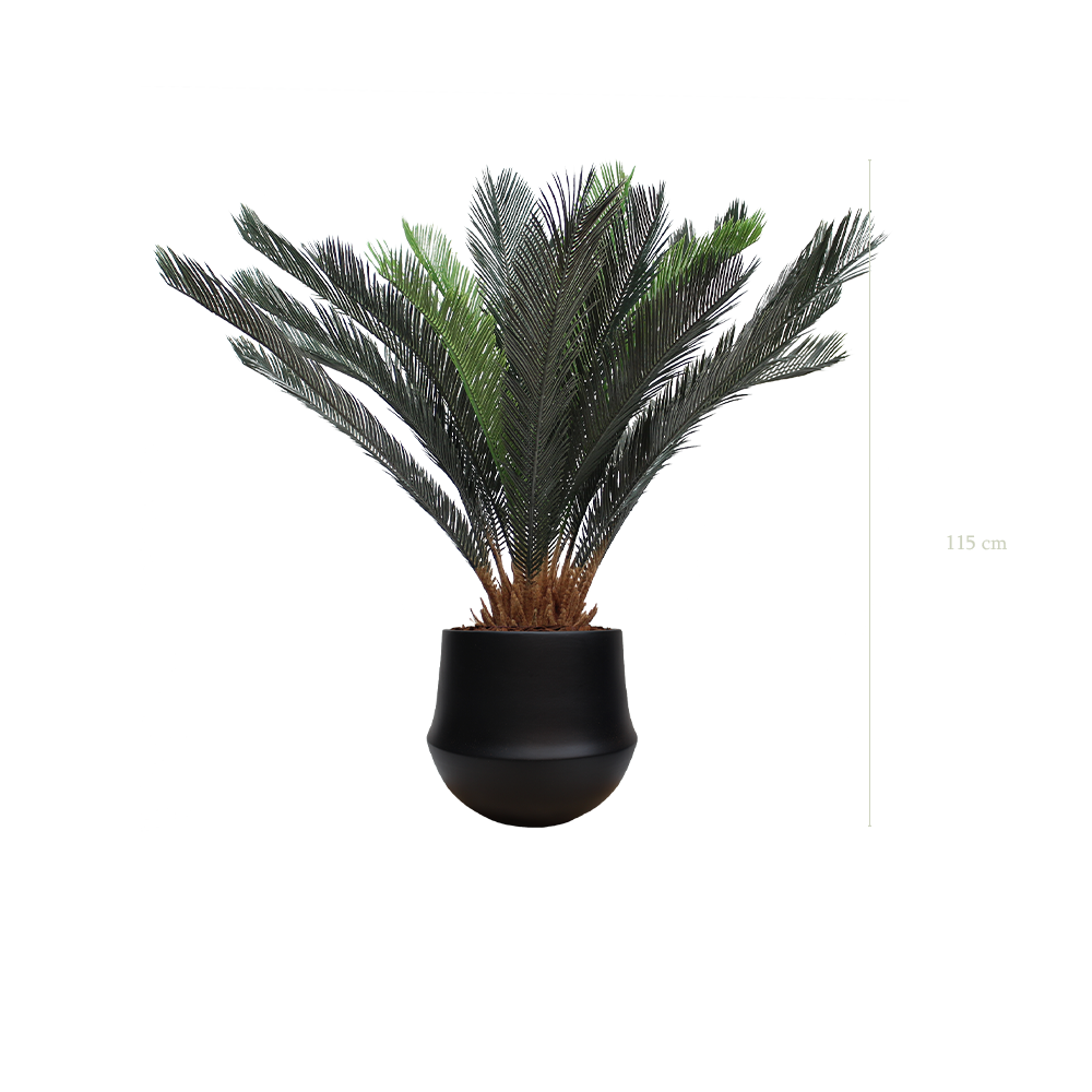 Le Cycas - Pot Rond Noir #Artificiel