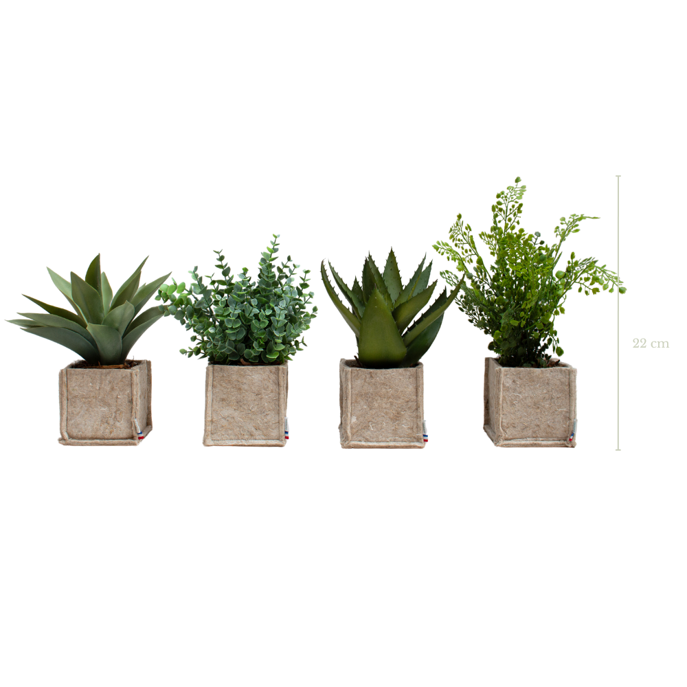 Set mit 4 bepflanzten Töpfen – beige Stofftöpfe #künstlich