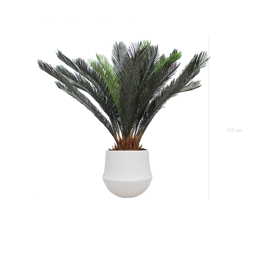 [A-PT14-CE2] Le Cycas - Pot Rond Blanc #Artificiel