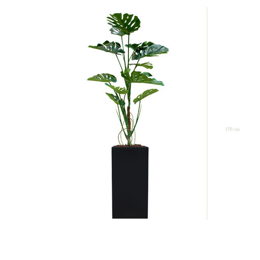 [A-PT17-FB19] die Monstera-Pflanze - hoher kubischer Topf in Schwarz #künstlich