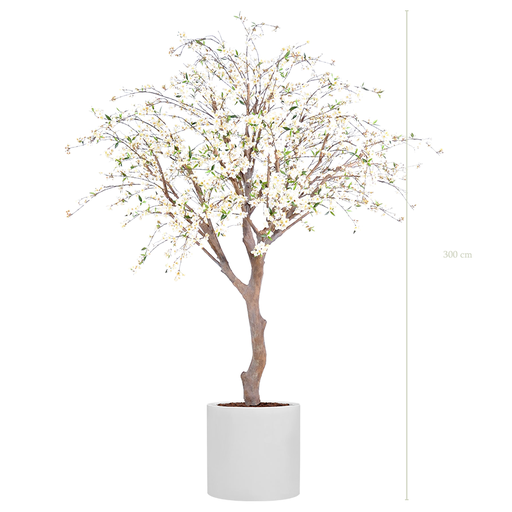 [A-AB4-FB26] The Tall Cherry tree in a white cylindrical pot #Artificial