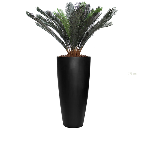 [A-PT14-FB28] Le Cycas - Pot Haut Noir #Artificiel