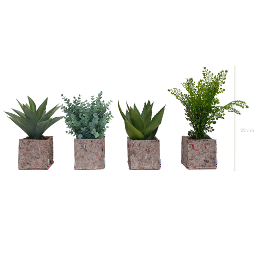 [A-PP2-TI2] Lot de 4 pots végétalisés - Pots Rosé en Tissu #Artificiel