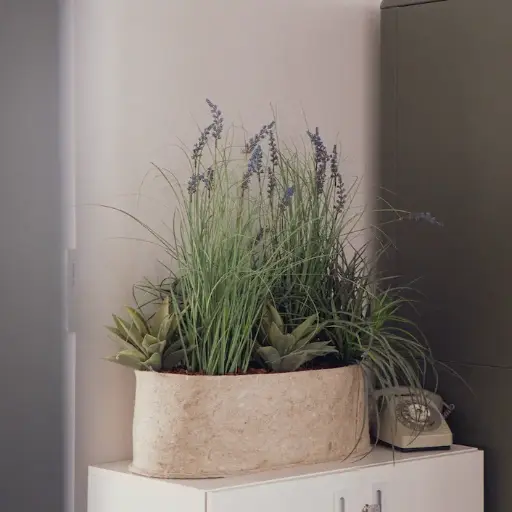 [A-J11-TI3] Planter Cassis – Beige Fabric Planter Box #Artificial
